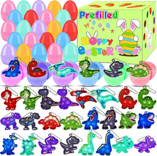 24 Pack Prefilled Easter Eggs with Dinosaur Fidget Toys, Easter Eggs Filled for Egg Hunt, Kids Basket Stuffers, Easter Party Favors