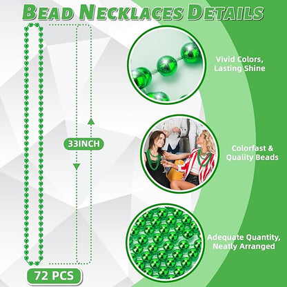 72 PCS St. Patricks Day Beads Necklace, Christmas Bead Necklaces, Green Mardi Gras Beads, 33 Inch Green Bead Necklaces for Mardi Gras St. Patricks Day Day Christmas Festive Events, Party Favors