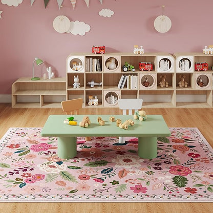 Rugcomf Area Rugs 8x10 Rug for Living Room Clearance Washable Boho Area Rug Non Slip Floral Vintage Low Pile Large Rug for Living Room, Bedroom, Farmhouse, Dining Room, Kids Playroom(Pink)