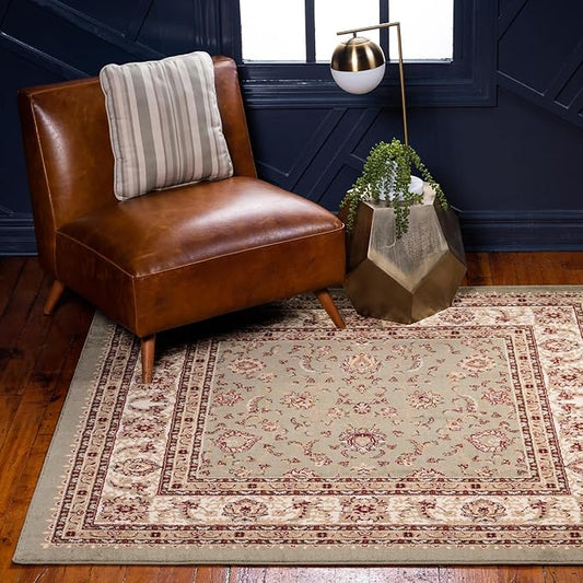 Rugs.com Aditi Collection Rug – 4' Square Green Low Rug Perfect for Living Rooms, Kitchens, Entryways