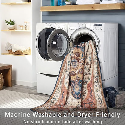 vivorug Runner Rug 2x10 Machine Washable Rug with Non-Slip Backing, Ideal for Kitchen Hallway Entryway Laundry Room - Vintage, Durable, Easy Clean, Low Pile Carpet Runner Beige