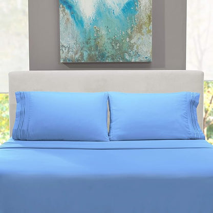 Nestl Full Sheet Set - Luxury 1800 Ultra-Soft Microfiber Full Bed Sheets - Double Brushed - Deep Pockets - Easy Fit - 4 Piece Set - Bedding Sheets & Pillowcases (Full, Calm Blue)