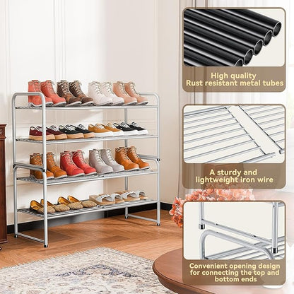 SUFAUY 2-Tier 33" Wide Shoe Rack, Closet Metal Shoe Rack Organizer Heavy Duty, Stackable, Gray