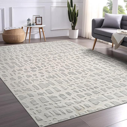 Beverly Rug Micro Loop Area Rug Gray/White 8x10 Abstract Modern Luxury Irregular Grid Durable Soft Indoor Rugs for Living Dining Room Office Stain Resistant Non Shedding Casual Indoor Carpet 8 x 10
