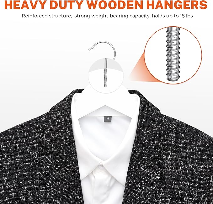 HOUSE DAY Wooden Hangers with Clips 24 Pack, Wood Clothes Hangers Smooth Finish Wooden Hanger Premium Wood Hanger for Clothes Suit, White