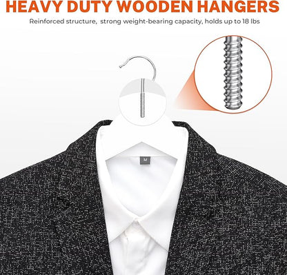 HOUSE DAY Wooden Hangers with Clips 24 Pack, Wood Clothes Hangers Smooth Finish Wooden Hanger Premium Wood Hanger for Clothes Suit, White