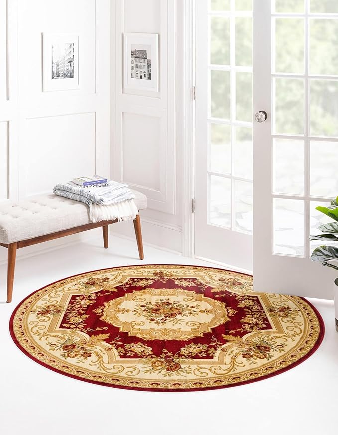 Rugs.com Chateau Collection Rug - 5 Ft Round Red Medium Pile Rug