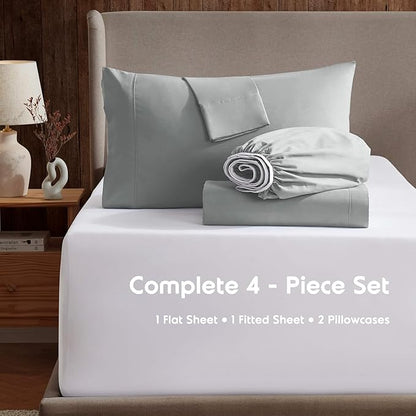 Nestl California King Sheet Set - 1800 Ultra-Soft Microfiber Cal King Bed Sheets - Double Brushed - Deep Pockets - Easy Fit - 4 Piece Set - Bed Sheets (California King, Light Grey)