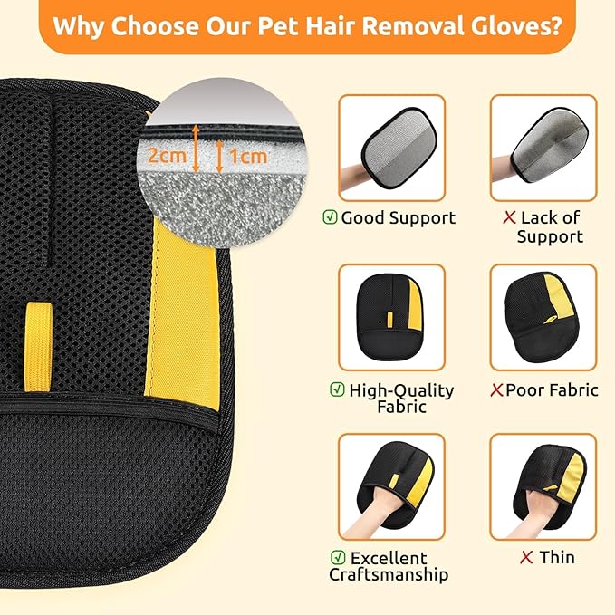 SAWMONG Pet Hair Removal Glove, 2Pcs Cat & Dog Reusable Pet Hair Remover Gloves 2025 New Upgrade, Grooming Pet Hair Remover Tool