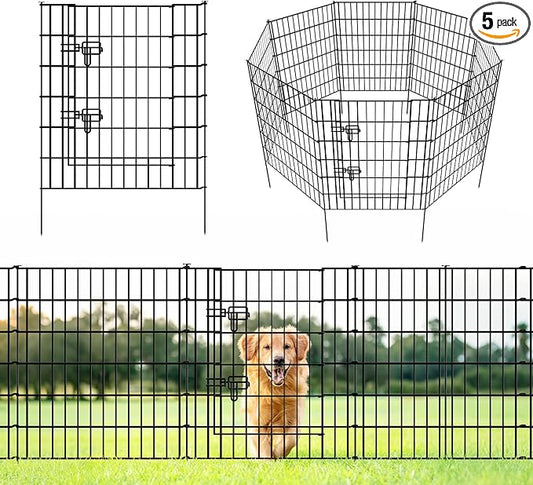 ARIFARO Decorative Garden Fence 4 Panels+1Gate 32in(H) x28in(W) No dig Animal Barrier Fencing,Pet Fence Rustproof Metal Wire Fencing Panel Border for Dog,Rabbits, and Patio(with gate)