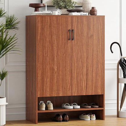 Soohow Shoe Cabinet with Doors, 7 Tier 28 Pairs Shoe Cabinet Storage for Entryway, Hidden Narrow Shoe Cabinets with Adjustable Shelves for Hallway, Living Room