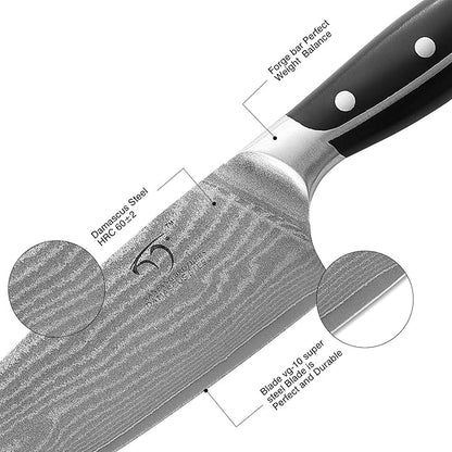 Damascus Knife Set with Block – 9-Piece VG10 67-Layer High Carbon Steel Kitchen Knives, Triple-Riveted Pakkawood Handles, Chef, Santoku, Utility, Bread & Paring Knives, Sharpener & Shears