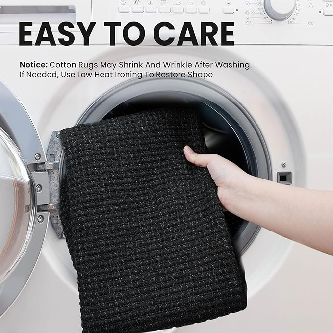 EARTHALL Woven Runner Rug 2x5 Ft Washable Runners for Hallways Cotton Non Slip Rubber Backed Kitchen Runner Braided Indoor Floor Carpet for Entryway, Hallway, Kitchen, Bedroom, Black/Grey
