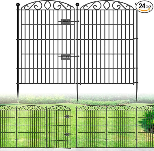 24 Panel Garden Fence - 36 in (H) x 48 ft (L) 22 Panels + 2 Gate, No Dig Rustproof Metal Tall Animal Barrier for Dogs Rabbits, Decorative Outdoor Border for Yard, Patio, and Flower Beds