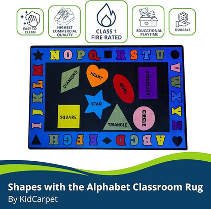 Shapes with The Alphabet Classroom Rug 7'6" x 12' Rectangle, Educational Classroom Rug, Kids Learning Play Mat | Area Rug for Bedroom or Playroom