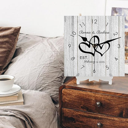 Personalized Couples Square Wall Clock with Name Date, Custom Farmhouse Wall Clock for Living Room Kitchen Bathroom, Home Decor Gifts for Christmas Birthday Valentine's Anniversary Wedding