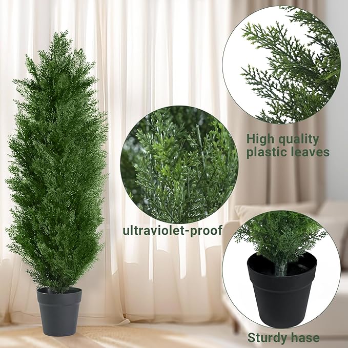 3FT Artificial Topiary Cedar Trees with Pot, Fake Cedar Christmas Tree for Indoor Outdoor Holiday Décor, UV Resistant Faux Evergreen Plant for Porch, Garden, Office, Home Festive Decoration,2Pack