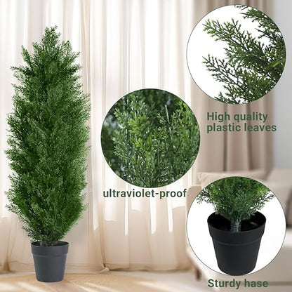 3FT Artificial Topiary Cedar Trees with Pot, Fake Cedar Christmas Tree for Indoor Outdoor Holiday Décor, UV Resistant Faux Evergreen Plant for Porch, Garden, Office, Home Festive Decoration,2Pack