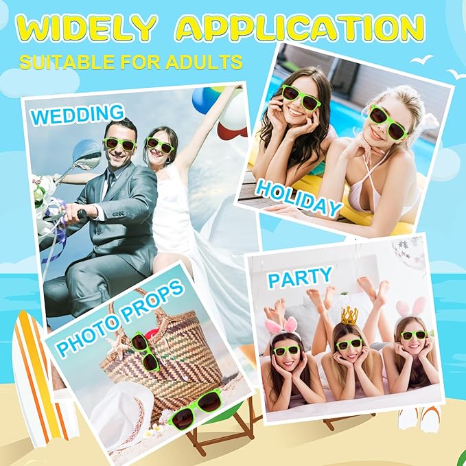 ASTARON 12 Pack Party Sunglasses Bulk Neon Party Favors for Beach Wedding Party Pool Party Supplies