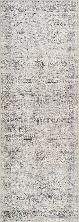 Bloom Rugs Caria Washable Non-Slip 12 ft Runner - Ivory/Gray/Caramel Traditional Runner for Entryway, Hallway, Bathroom, and Kitchen - Exact Size: 2'6" x 12'