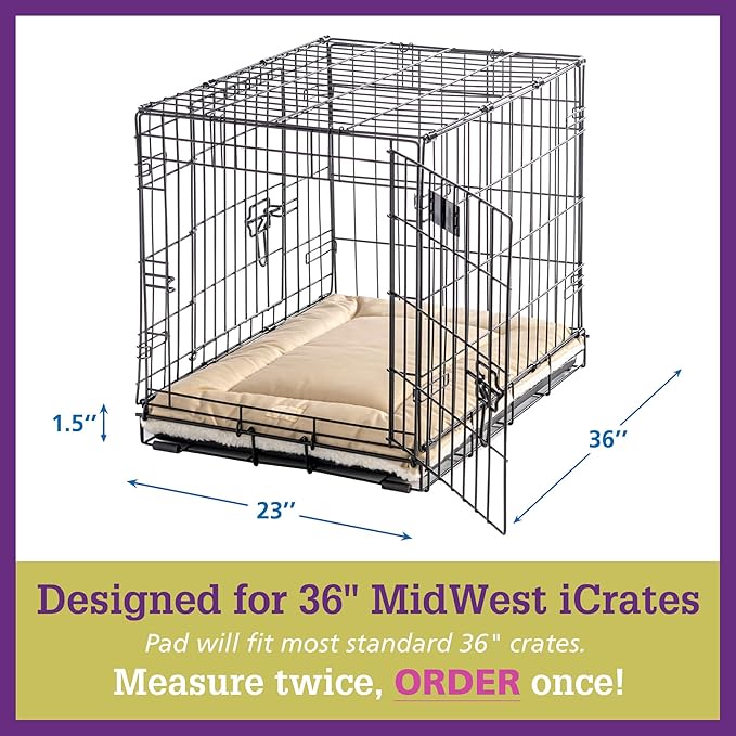 Pet Dreams Dog Crate Pad - Washable Kennel Mat, Crate Pads for Dog Cages, Non-Toxic, Flat Indoor Cat Bed, Fits iCrate 18, 24, 30, 36, 42, 48 Inches (Khaki, Large, 36")
