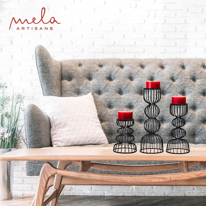 Lainon Candle Holders for Pillar Candles (Black, Set of 3) - Hand Crafted Black Metal Candle Holder Set - Metal Candle Holders Pillar for Table Centerpiece - Modern Candle Stand - 6", 9", 12"