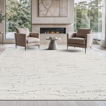 Beverly Rug Micro Loop Area Rug White/Gray 6x9 Abstract Modern Luxury Brushstroke Durable Soft Indoor Rugs for Living Dining Room Office Stain Resistant Non Shedding Casual Indoor Carpet 6 x 9