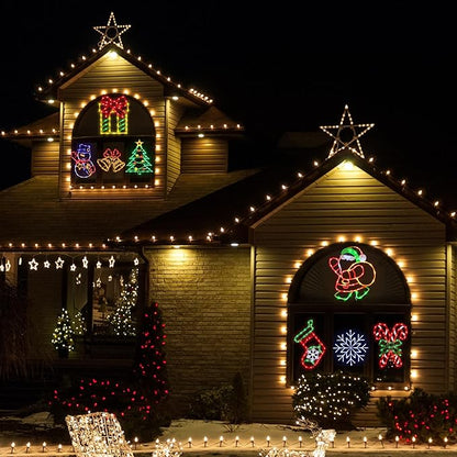 16" Christmas Window Silhouette Lights - 4 Pack Colour Lighted Christmas Stocking & Candy Cane & Gift Box & Santa for Holiday Indoor and Outdoor Wall Door Window Decorate