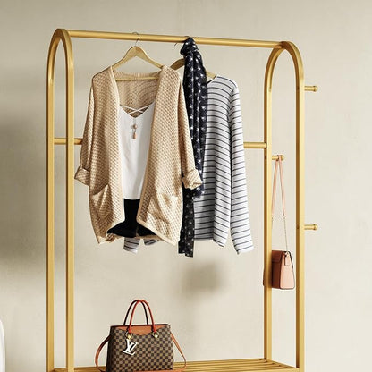 Gold clothing rack,Heavy duty clothes rack with shelves,Metal garment rack for hanging clothes,Wardrobe rack for Boutique, Retail or Home
