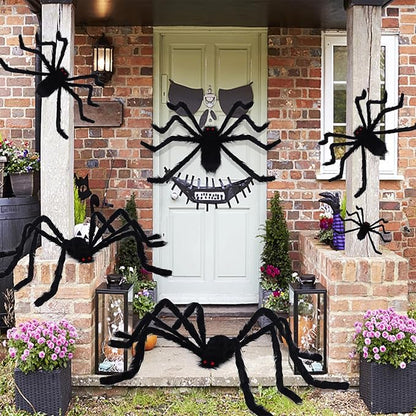yosager Outdoor Halloween Decorations 6Pcs Realistic Giant Spiders, Huge Hairy Scary Halloween Spider Prop, Black Spooky Spider for House Window Yard Garden Patio Decor (12" 24" 24" 36" 36" 60")