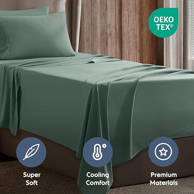 Nestl Twin XL Sheet Set - College Dorm Size - Luxury 1800 Ultra-Soft Microfiber Twin Extra Long Bed Sheets - Deep Pockets - Easy Fit - Extra Soft - 3 Piece Set (Twin XL, Sage Green)