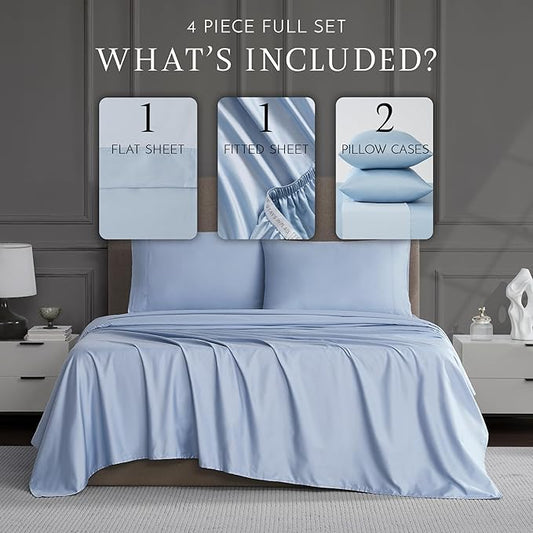 Linen Closet Luxury Cotton 1200 Thread Count Hotel Luxury 4-Piece Sheet Set, Full, Blue