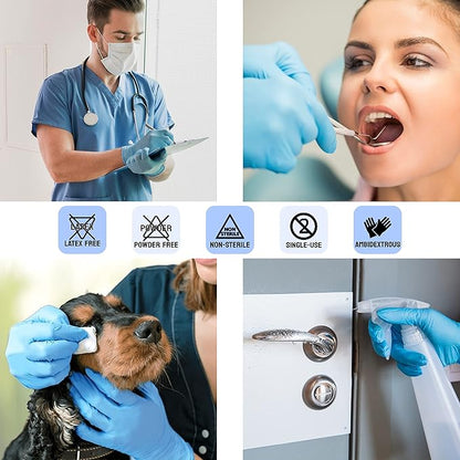 Safe Health NITRO-V Nitrile-Vinyl Synthetic Exam Disposable Gloves, Latex Free, Powder Free, Blue, Box of 100, Large, Medical Grade, Clinic, Nursing, Food, Hair Salon, Cleaning, Housework