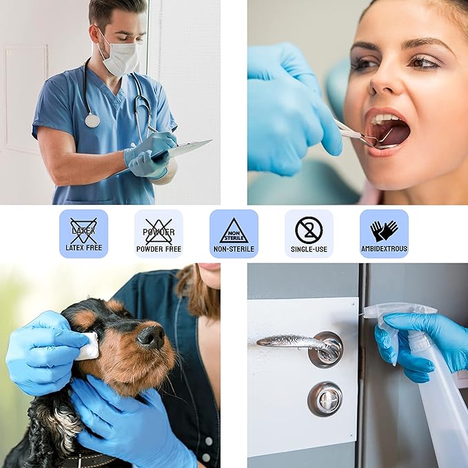 Safe Health NITRO-V Nitrile-Vinyl Synthetic Exam Disposable Gloves, Bulk Supply of 16000, Latex Free, Powder Free, Blue, Large, Medical Grade, Clinic, Nursing, Food, Hair Salon, Cleaning, Housework