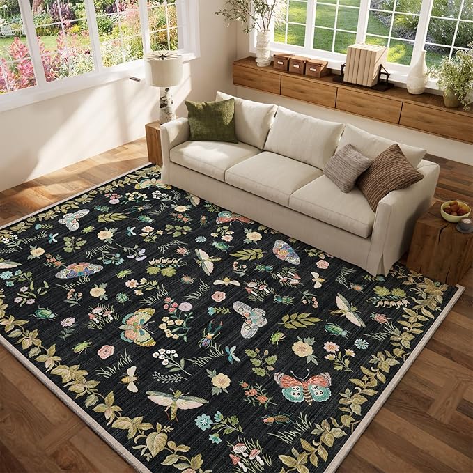 Machine Washable Rug for Living Room: 5x7 Area Rugs Vintage Rugs Stain Resistant Non Slip Low Pile Lightweight Soft Carpets for Bedroom Kitchen Dining Room Nursery Kids Room Farmhouse Home Office