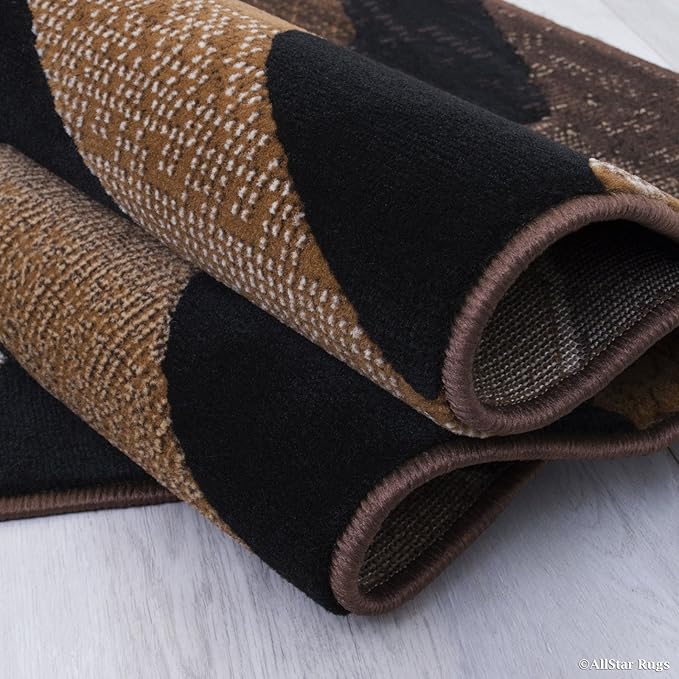Allstar 8x10 Chocolate and Mocha Modern and Contemporary Rectangular Accent Rug with Ivory and Espresso Wavy Zigzag Design (7' 9" x 9' 8")