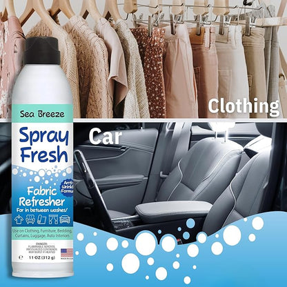 Spray Fresh Fabric Refresher - Deodorizer & Freshener for Clothing, Bedding, Furniture & More - Eliminate Smoke Smell & Pesky Odors - Helps Prevent Fabric from Wrinkling (Sea Breeze)