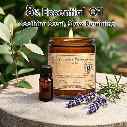 Scented Candles - Lavender Eucalyptus Candles for Home Scented, 7oz Soy Wax Aromatherapy Candle for Stress Relief and Relaxation Anxiety, Non Toxic, Birthday Gifts, Christmas Gifts for Women & Men
