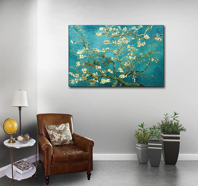 OKEXCKK Almond Blossom by Vincent Van Gogh Canvas Wall Art Modern Floral Painting Print Decor Famous Flowers Artwork Pictures for Bedroom Living Room Home Decoration 32"x48"