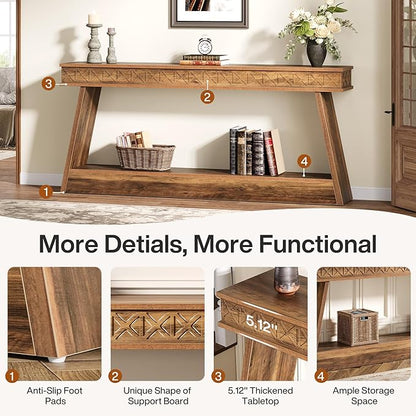 Tribesigns Farmhouse Console Table, 70.9-Inch Extra Long Entryway Table with Storage, 2-Tier Narrow Sofa Table Behind Couch, Wooden Accent Table for Living Room, Hallway, Foyer, Rustic Brown