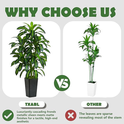 Artificial Dracaena Plant 5FT Tall - Fake Tree with Black Planter - Faux Yucca Tall Fake Floor Plant in Pot - Artificial Trees for Home Bedroom Office Indoor Living Room Decoration
