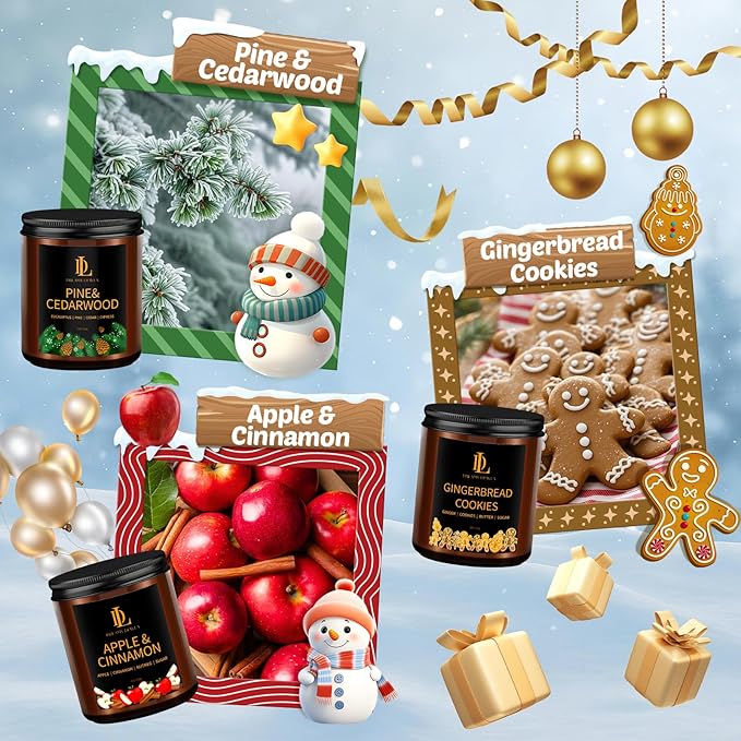 Winter Candle Set, 6 Pack Soy Candles for Home, Holiday Vanlentine's Day Gifts for Women Men, Winter Scents of Gingerbread/Apple Cinnamon/Coffee Latte/Pine Cedarwood/Amber Wood/Cashmere Sweater
