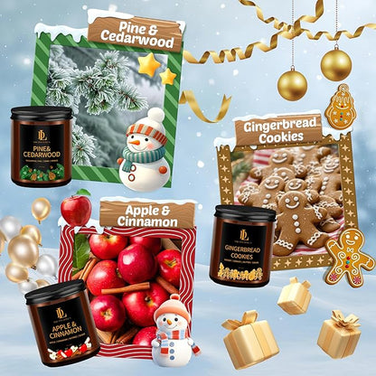 Winter Candle Set, 6 Pack Soy Candles for Home, Holiday Vanlentine's Day Gifts for Women Men, Winter Scents of Gingerbread/Apple Cinnamon/Coffee Latte/Pine Cedarwood/Amber Wood/Cashmere Sweater