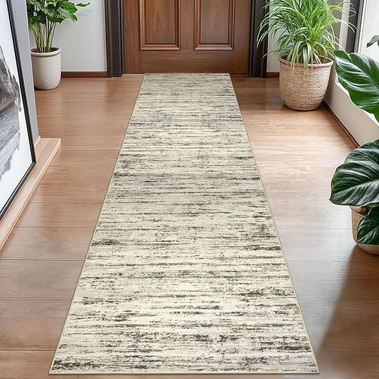 Modern Abstract Hallway Runner Rug, Beige Washable Kitchen Runner Non-Slip Soft 2x8 Runner Rug Thin Print Faux Wool Carpet for Entryway Bedroom Laundry Room Indoor Home Decor