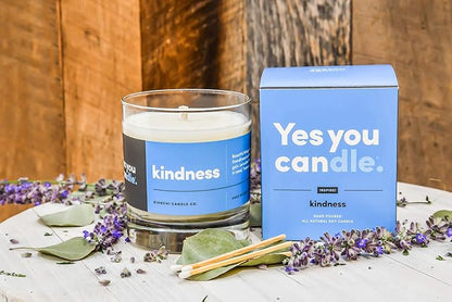Kindness, Inspirational 8oz Highly-Scented Soy Candle, Made in USA, Great Message, Pure Essential Oils, Aromatherapy, 100% Pure, Bergamot & Eucalyptus