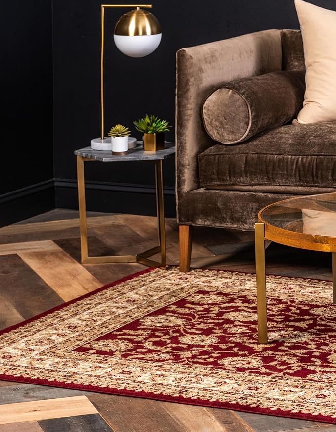 Rugs.com Aditi Collection Rug – 3 Ft Square Red Medium-Pile Rug Perfect for Living Rooms, Kitchens, Entryways