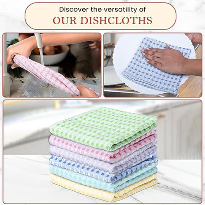 Vintage Vista 100% Cotton Dish Cloths (Pack of 6) - Dish Rags for Washing Dishes - Reusable & Highly Absorbent Kitchen Towels - Kitchen Rags for Christmas - (12" x 12" - Multicolor Honeycomb)