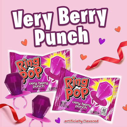 Ring Pop Purple Valentine's Candy Lollipops, 30Ct Bulk Individually Wrapped in Very Berry Punch Flavor, Full Size, Fun Hard Candy For Birthday Parties, Valentine's Gifts, Goodie Bags, Party Favors