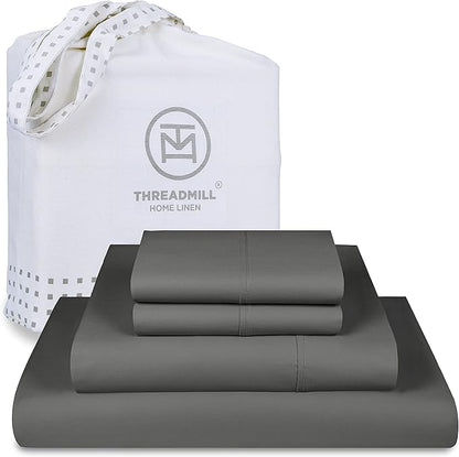 Threadmill Luxury 800 Thread Count King 100% Cotton Sheets - Dark Grey Sateen Weave Bed-Sheets, Better Than Egyptian Cotton,4 Pc Solid Soft Bedding Set, Fits 16" Deep Pocket