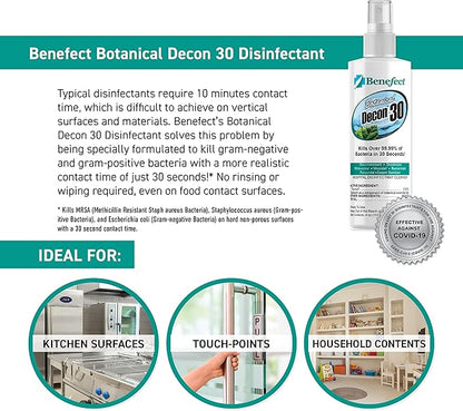 Benefect Botanical Decon 30 Disinfectant Cleaner, 4 oz. Spray Bottle, Light Lemon & Thyme Scent, Hospital Grade Disinfectant, Kills Over 99.99% of Germs, Safe for Food-Contact Surfaces